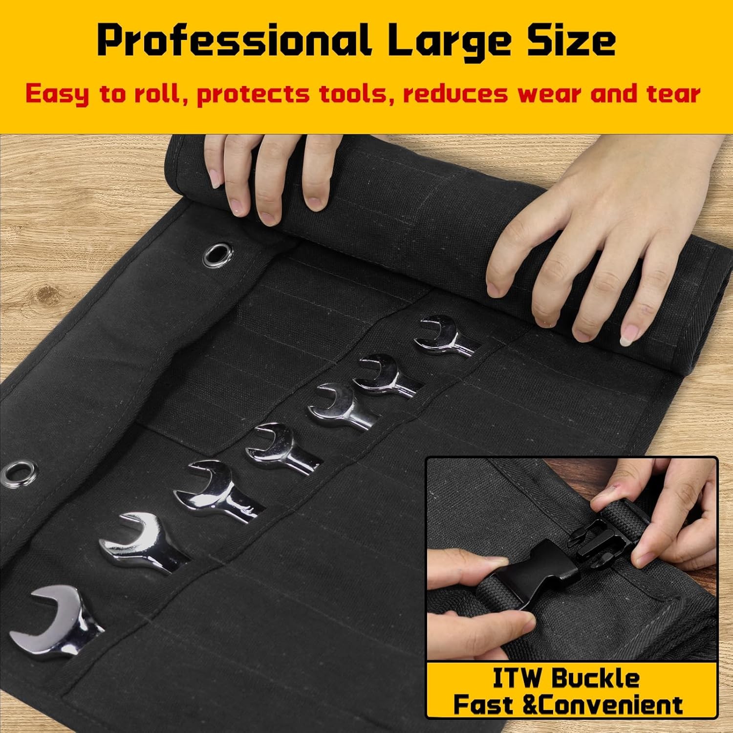 Wrench Roll up Pouch Bag 32 Pocket Tool Organizer Holder W SAE & Metric Labels