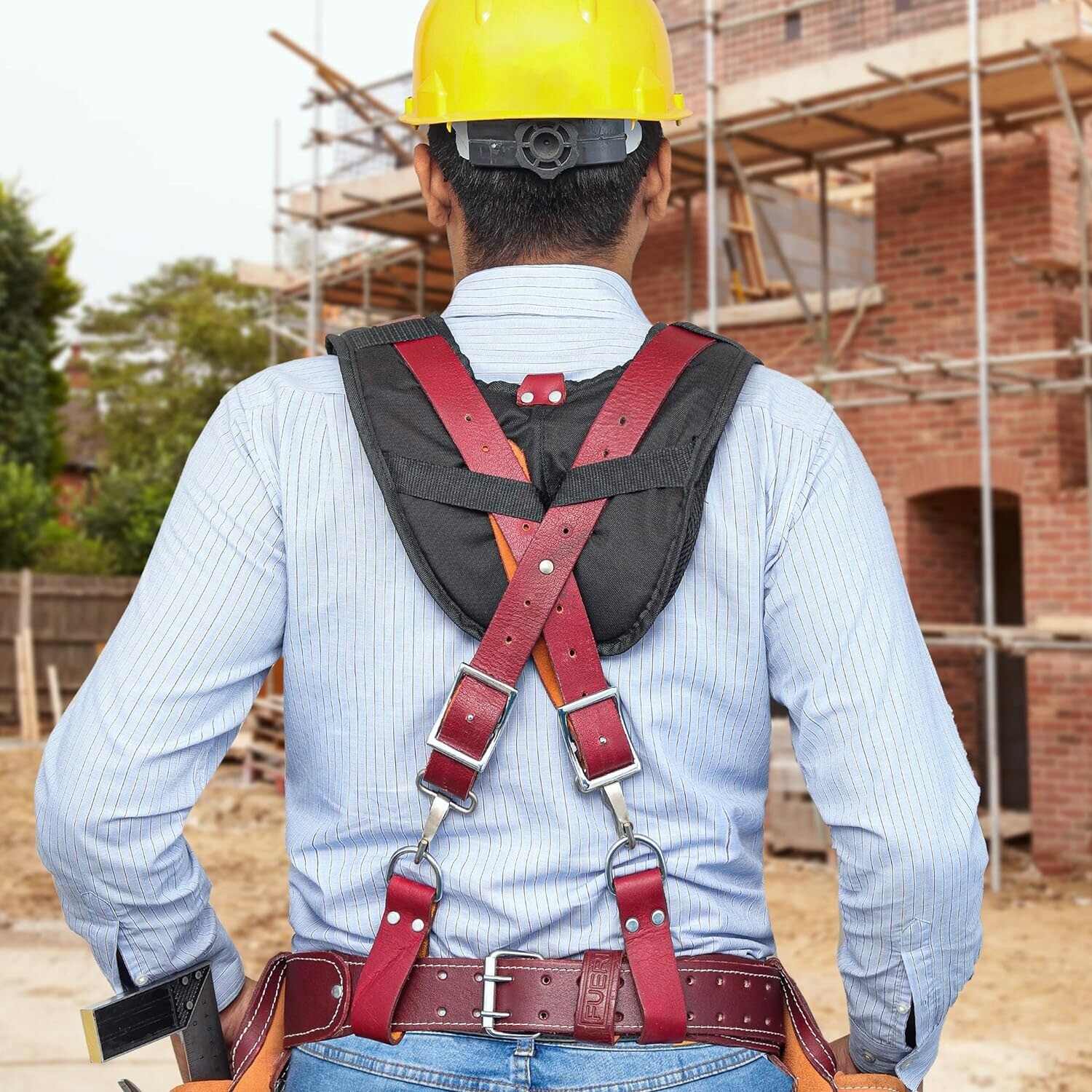 Leather Tool Belt with Suspenders carpenter 19 Pocket Padded Tool Pouch Work bag