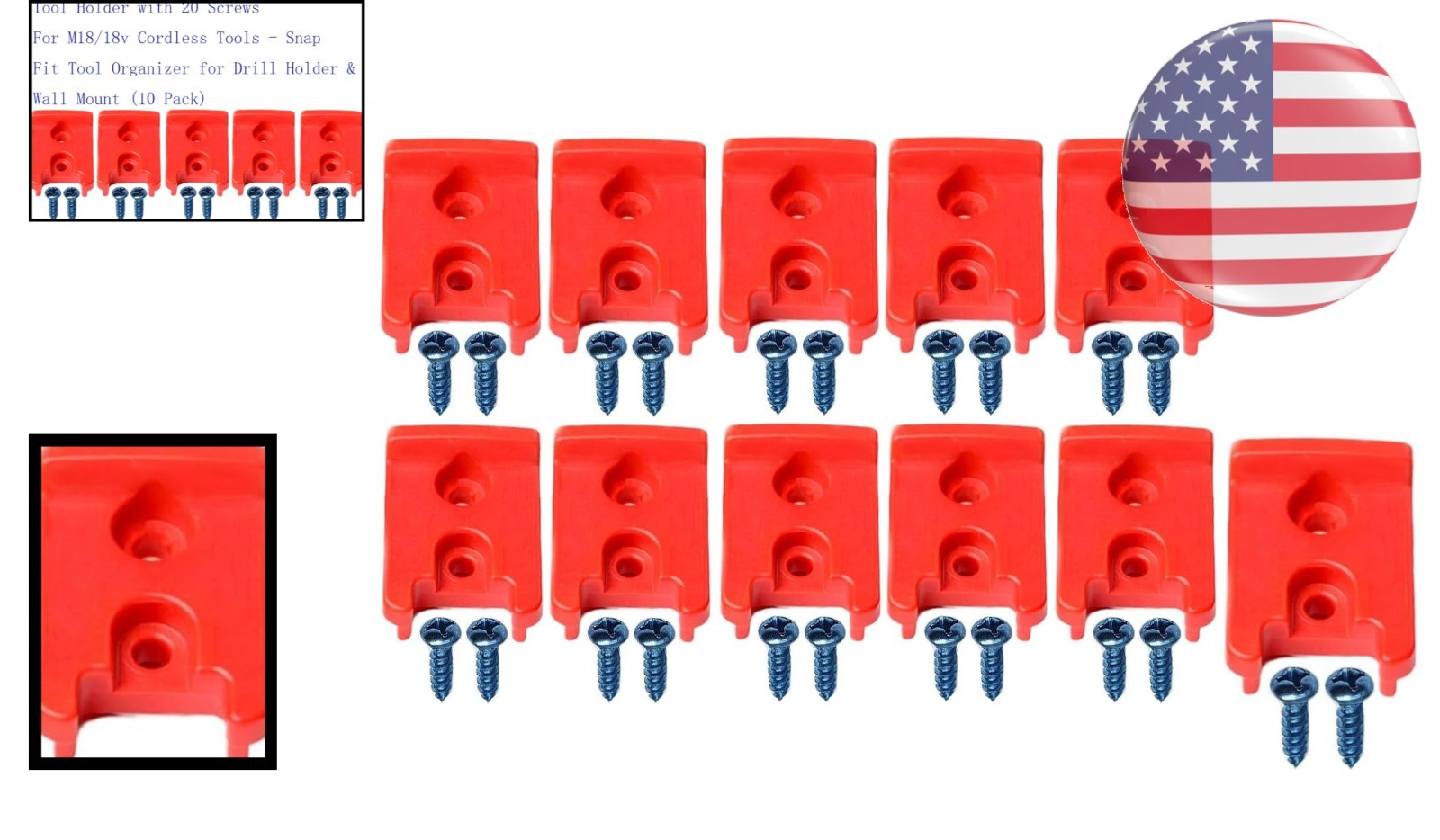 10 Pack Wall-Mounted Tool Holder with 20 Screws for Cordless Tools Organization