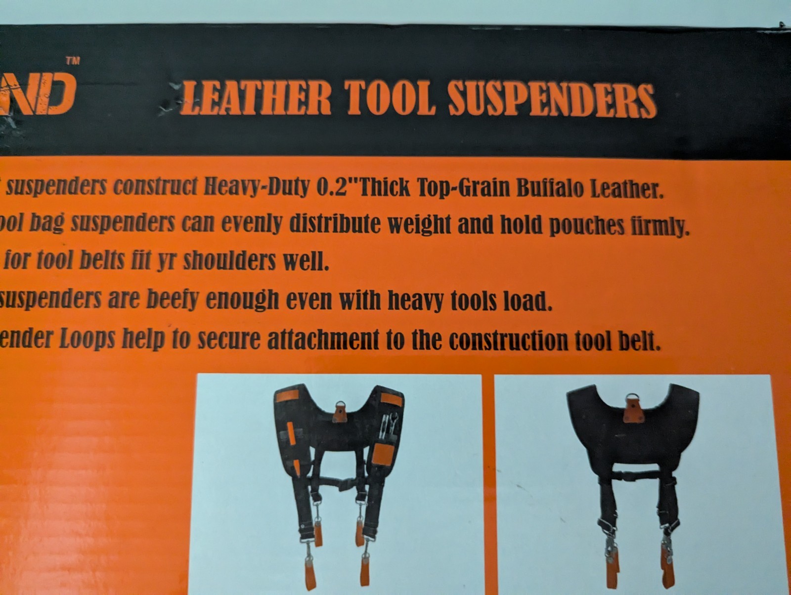 WELKINLAND Heavy-Duty Leather Tool Belt Suspenders, Carpenter Tool Belt