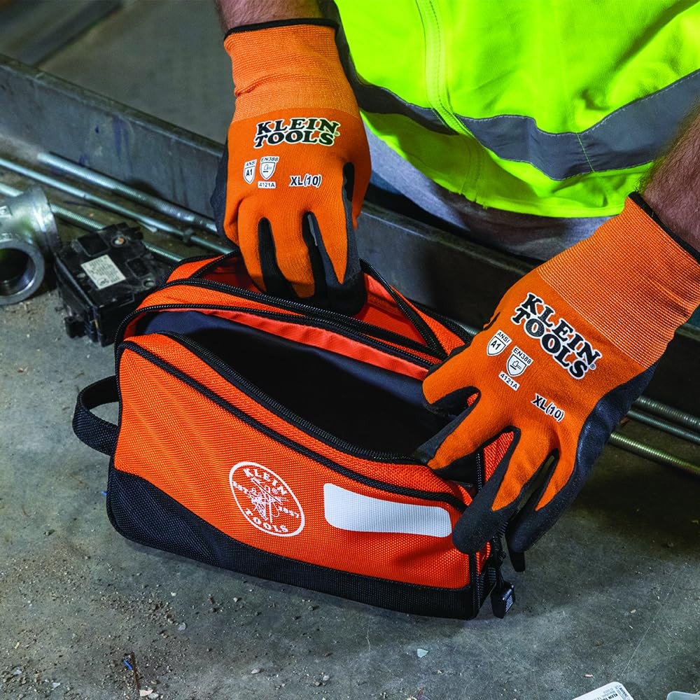 KLEIN TOOLS Tool Pouch, Dual Compartments, 10″ x 6″ | 1-Pack, Orange