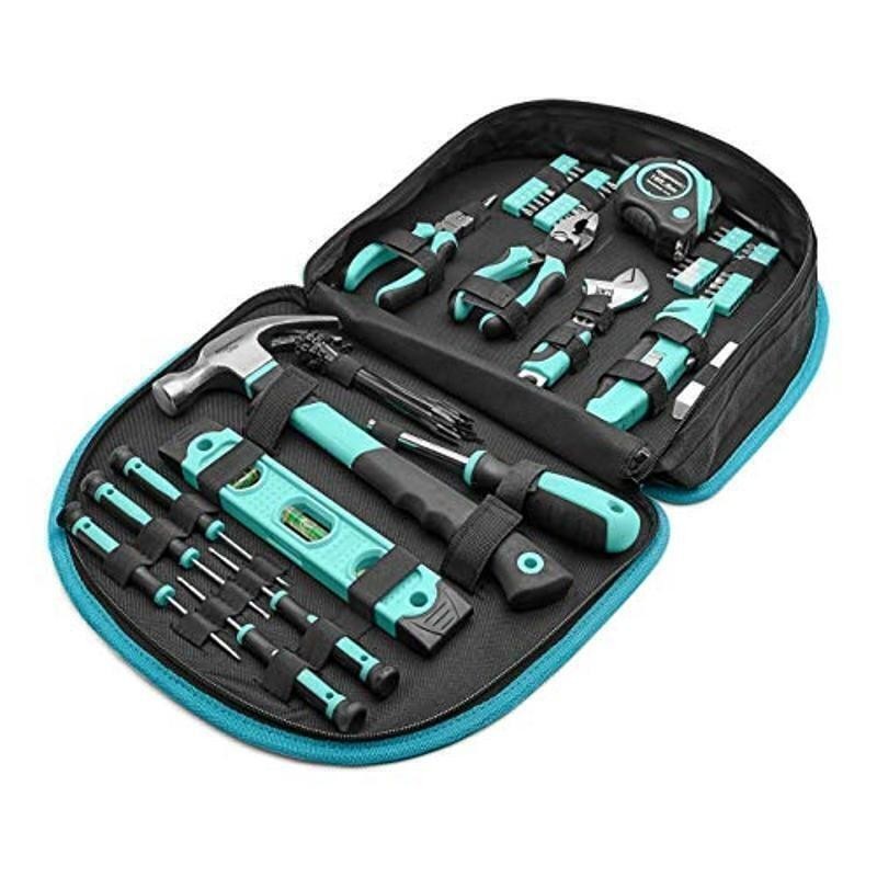 104-Piece Tool Set Household Projects Round Pouch Corrosion-Resistant Turquoise