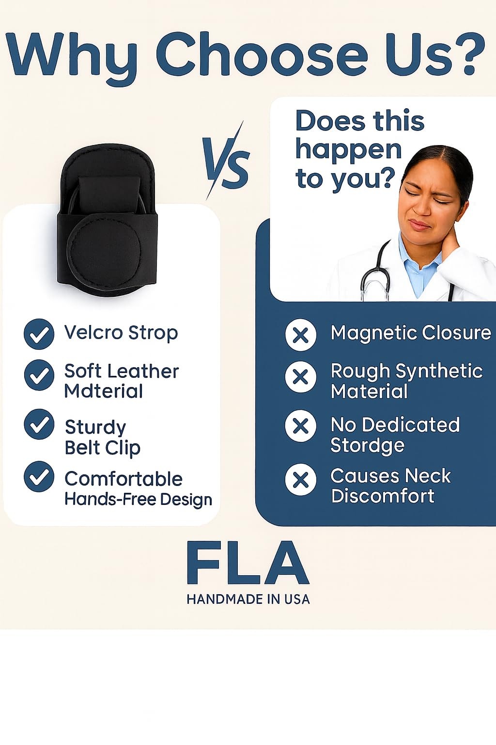 FLA Handmade in USA Stethoscope Holder Pro with Clip, PU Leather, Perfect for…