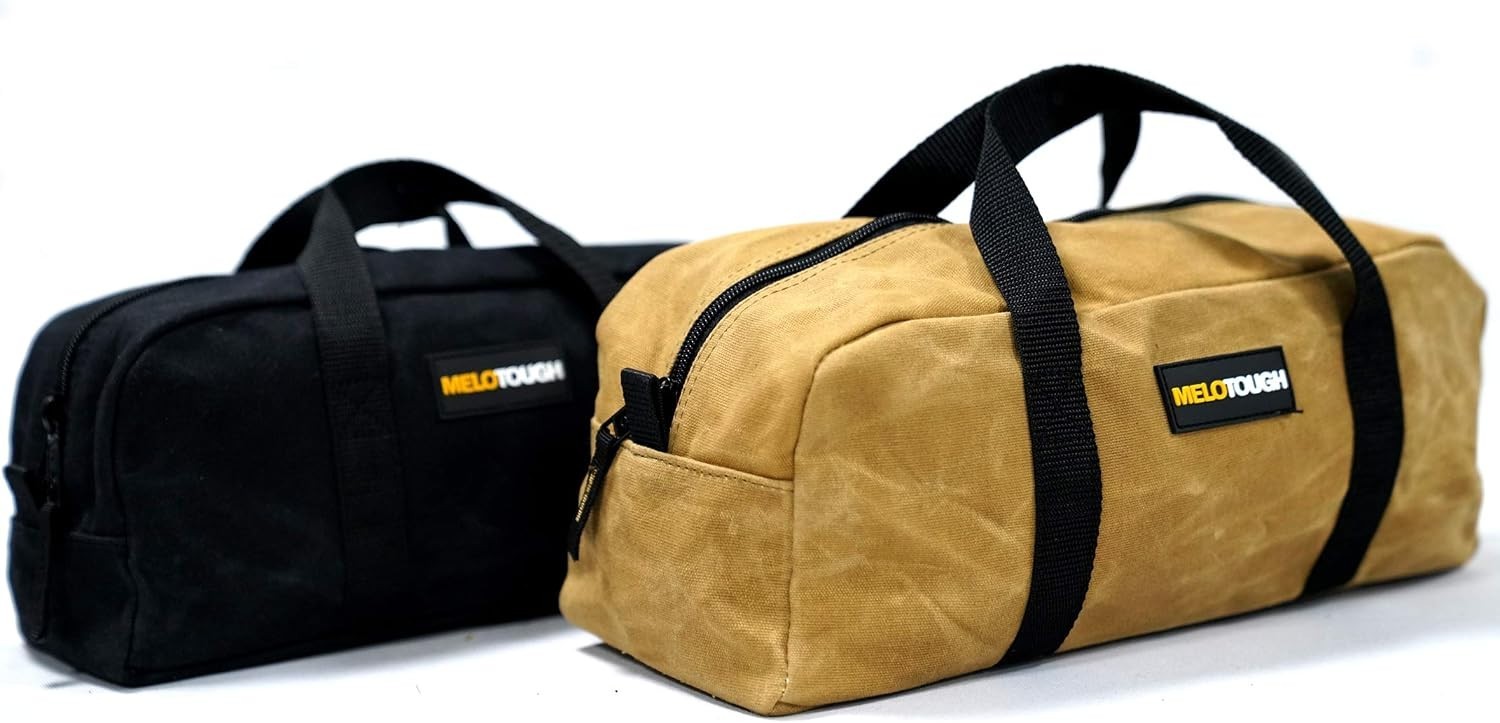 Sturdy 14” Waxed Canvas Utility Tote Pack with Dual Storage Bags – Tan & Black