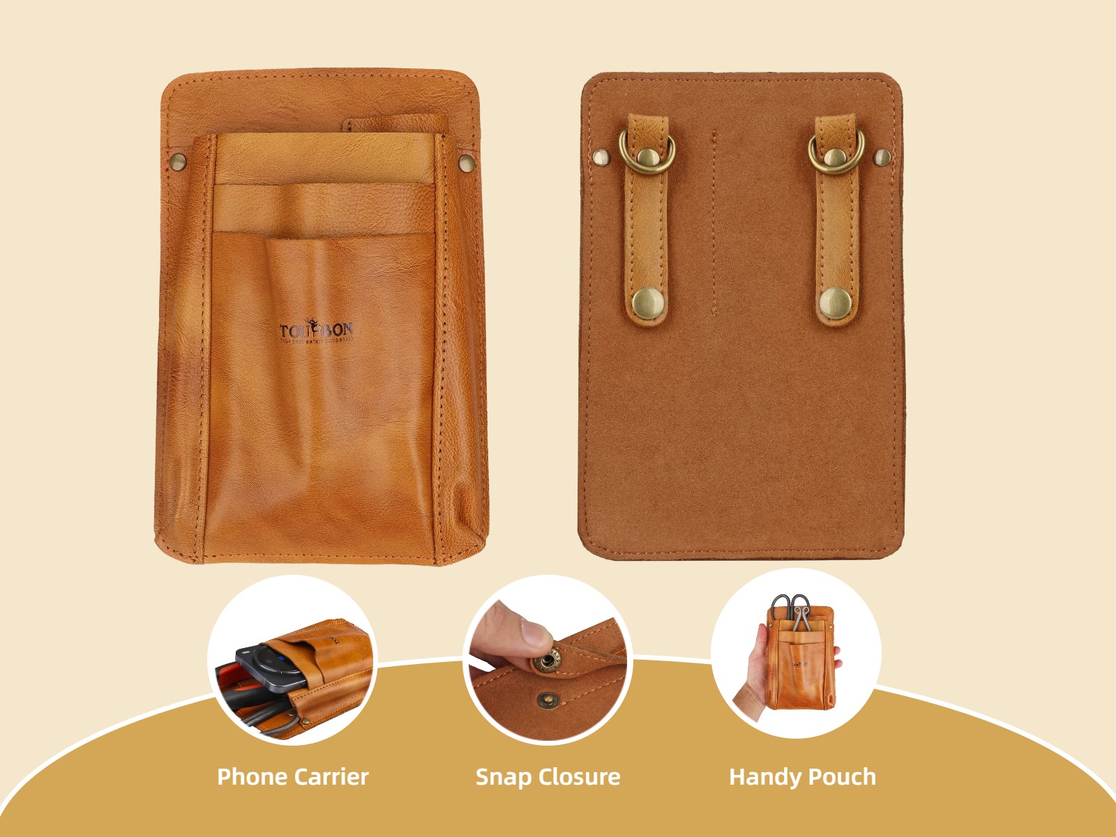 TOURBON Leather Garden Belt Tools Utility Pouch Florists Crossbody Bag for Girls