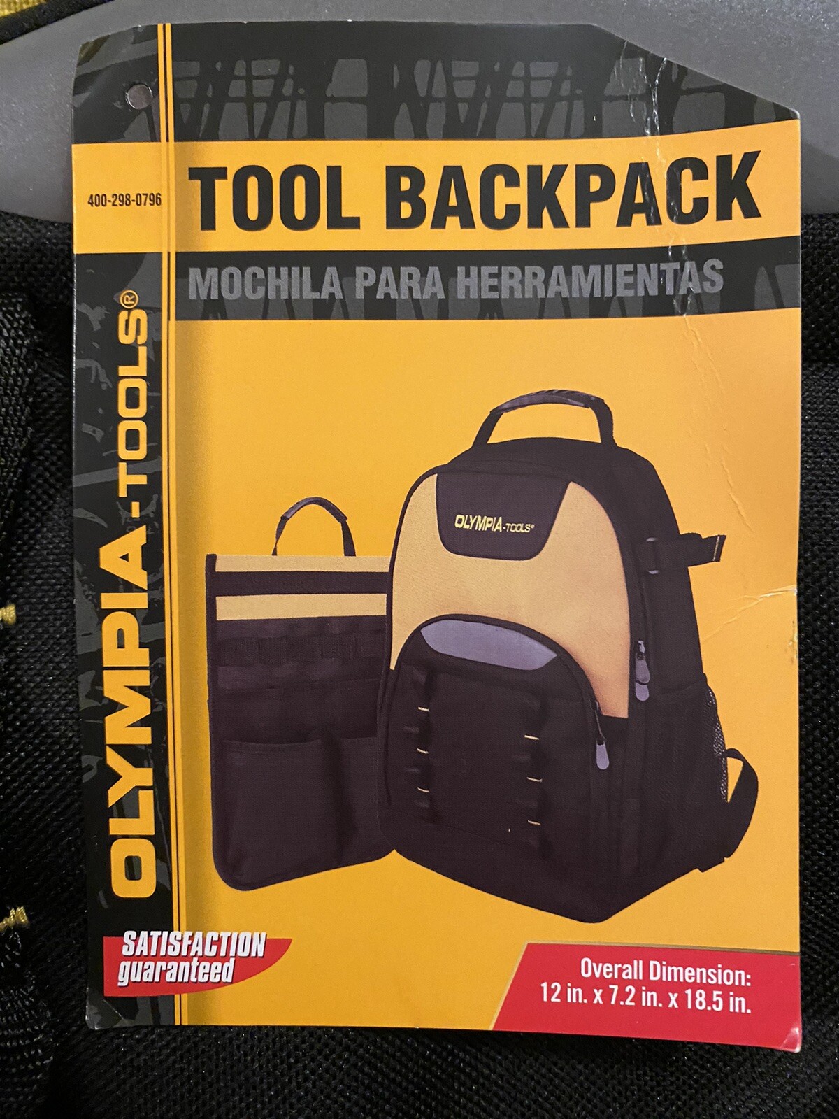 Olympia Tools Tool Backpack Water Resistant Black & Yellow NWT