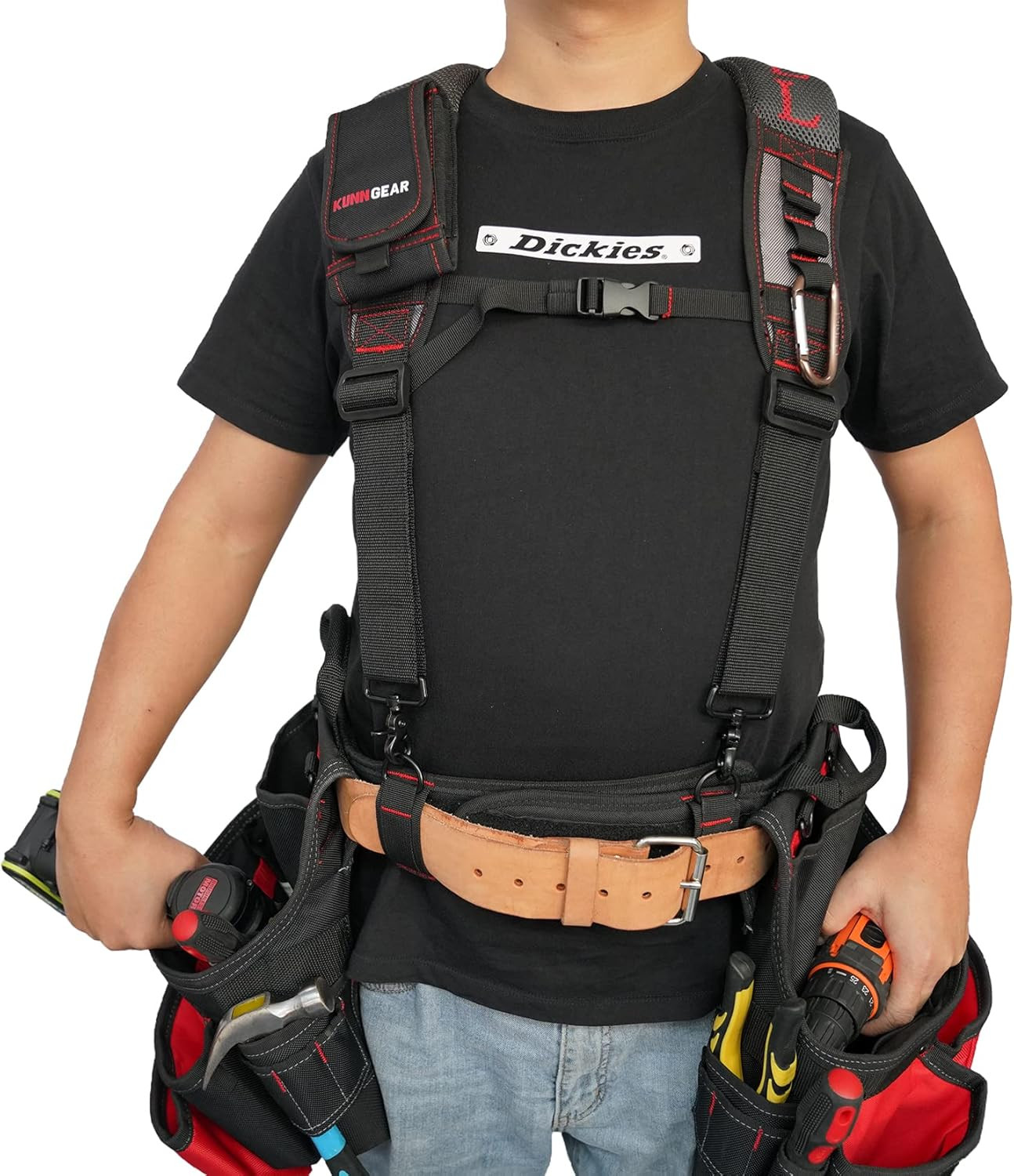 Comfortable Padded Tool Belt Suspenders with Phone Case & Attachment Loops