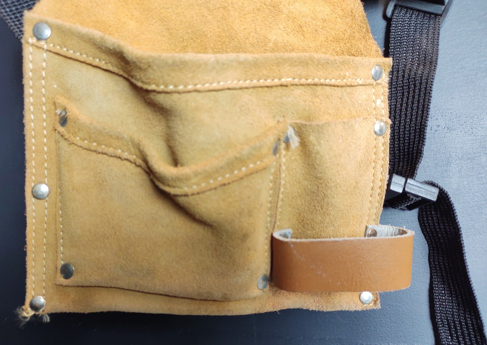 Leather Tool Belt Pouch Suede Split Hide Multi Pocket Carpenter Electrician