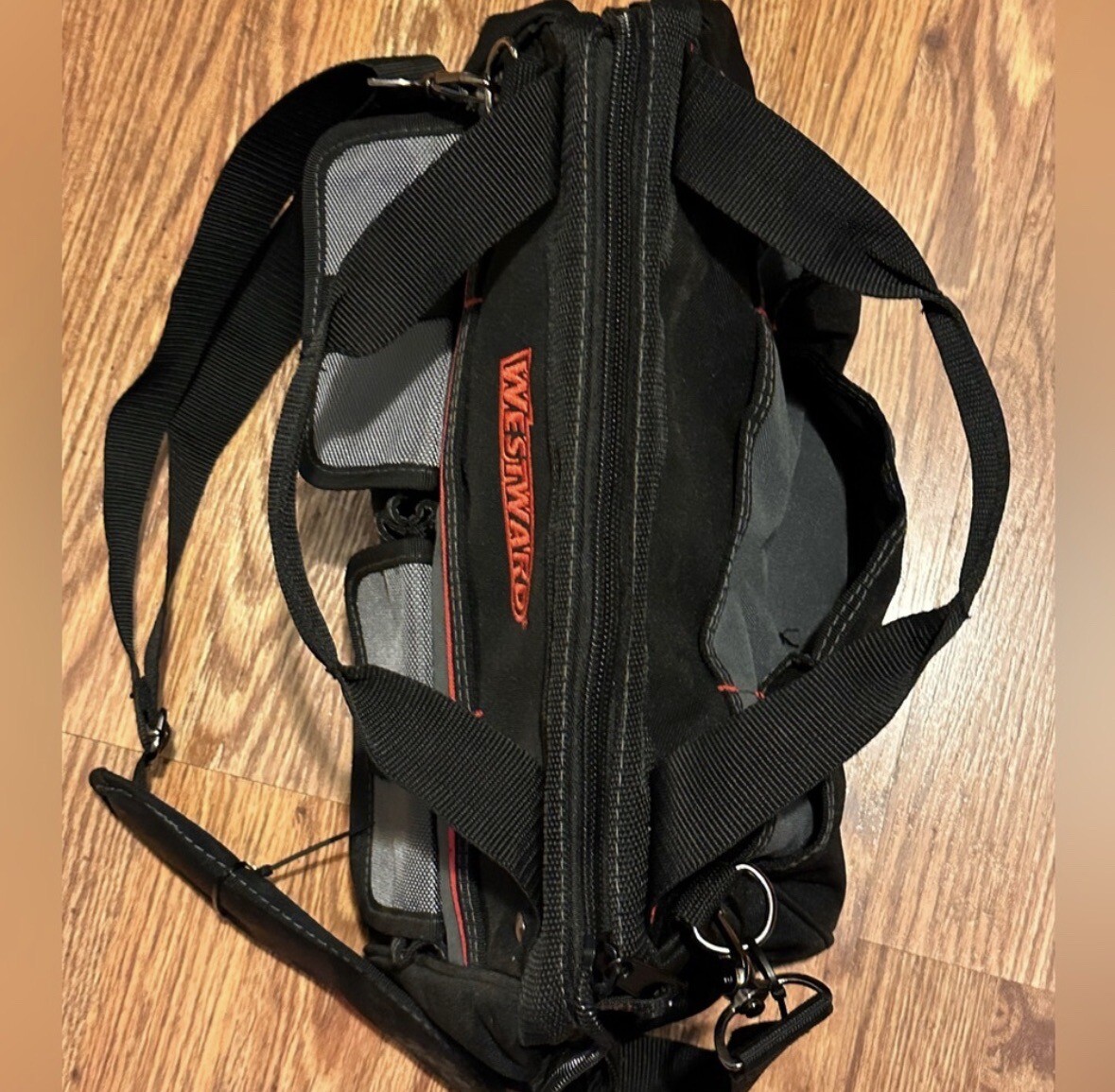 WESTWARD Wide-Mouth Tool Bag, 600d Polyester, 21 Pockets, Black, 32PJ36