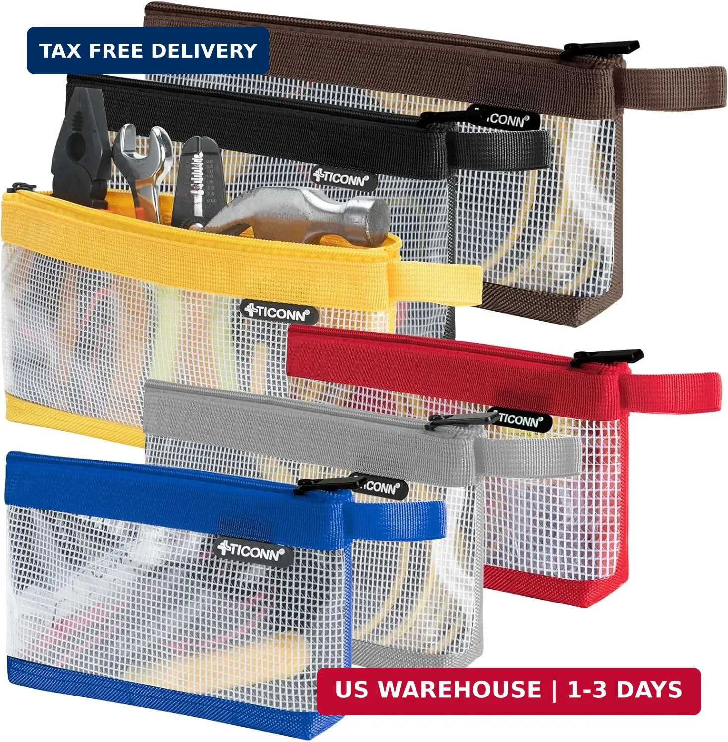 TICONN Tool Pouch, 1680D Oxford Small Tool Bag, Tool Pouches with Zipper, Clear