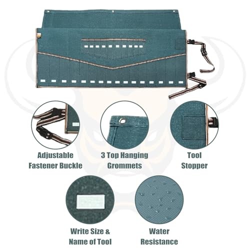 Turquoise Green 26-Pocket Wrench Organizer with Carry Bag – Roll Up