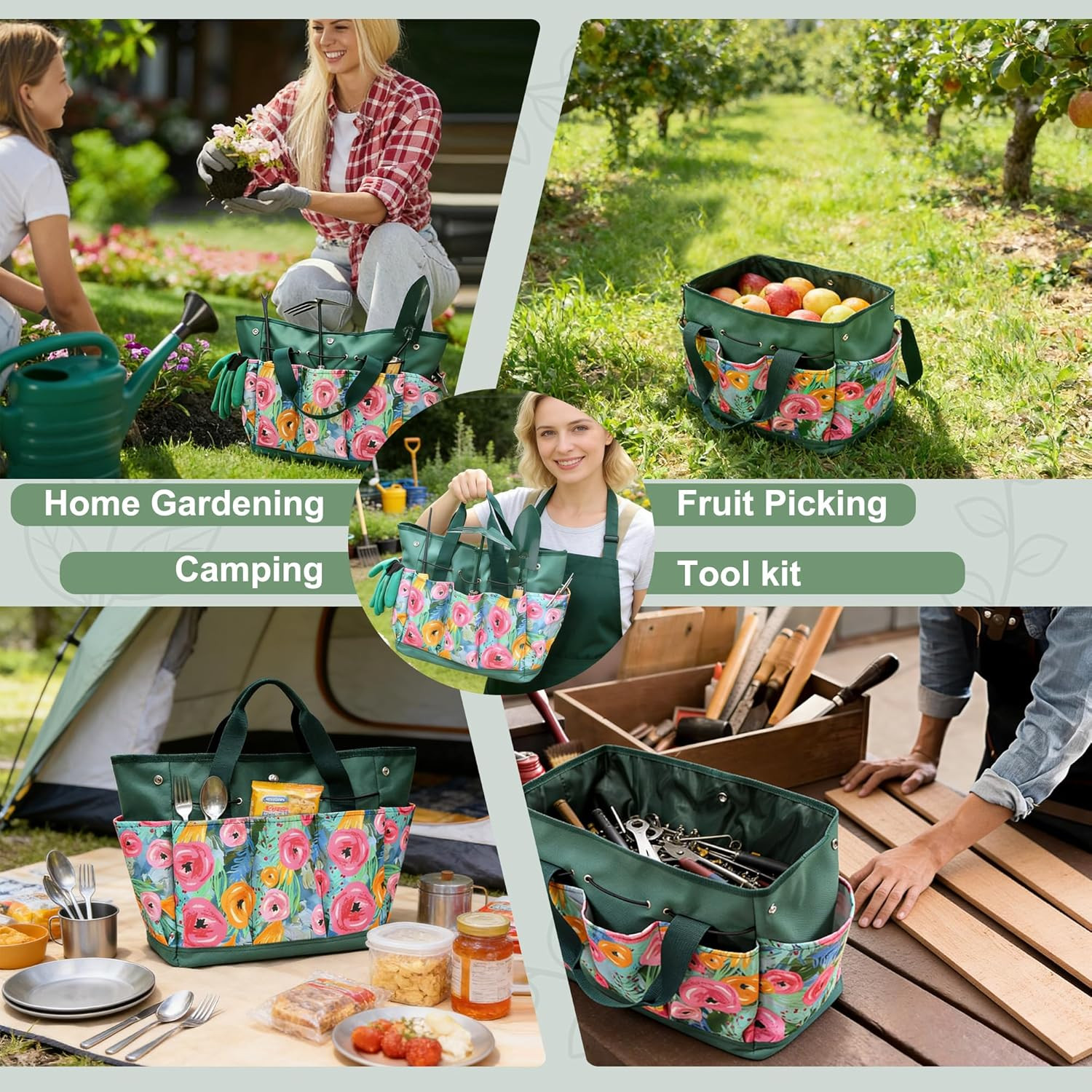 Waterproof Garden Tool Bag, 600D Oxford Portable Gardening Tote with Handle & Mu