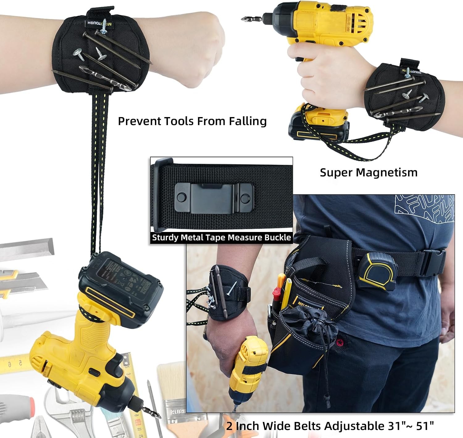 3-in-1 Drill Holster Combo w/ Magnetic Wristband Tool Belt Holder Right Hand