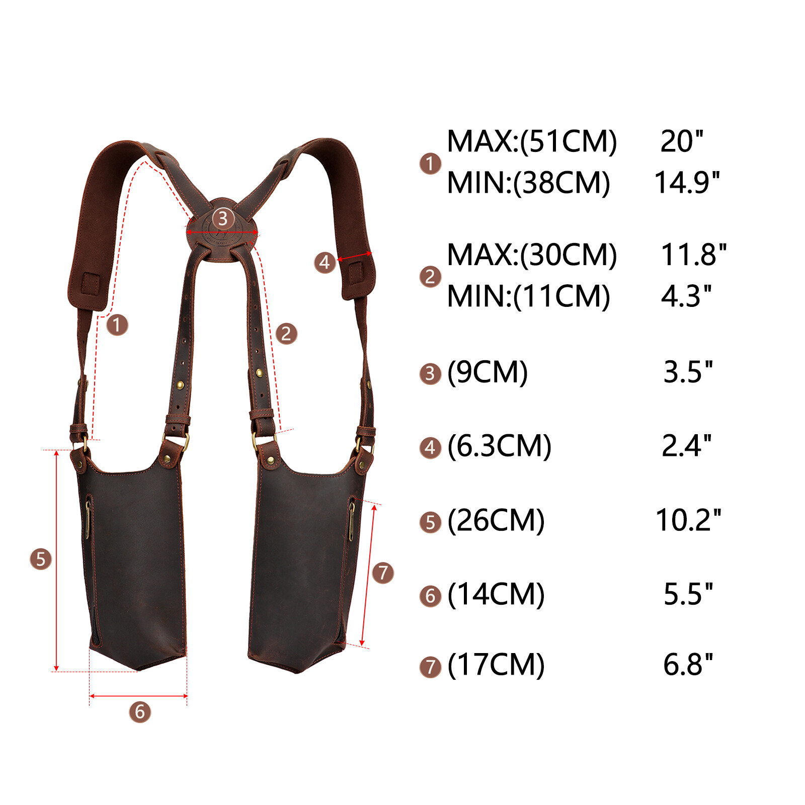 TOURBON Leather Double Phone Underarm Case Suspender Shoulder Wear Harness Bag