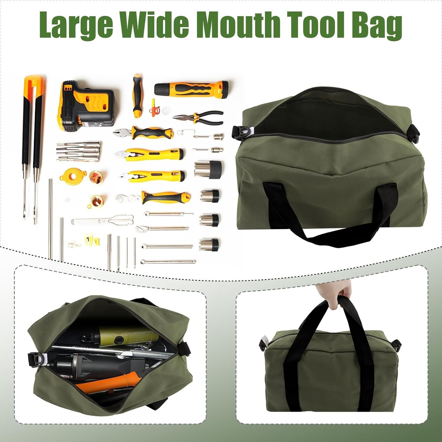 Small Tool Bag,Close Top Wide Mouth Tool Organizer (Army Green, 12 Inch)