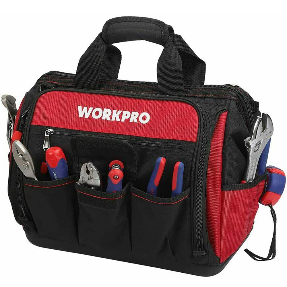 WORKPRO 16″ Wide Mouth Heavy Duty Tool Bag Tool Tote Storage 40Pocket Zipper Bag