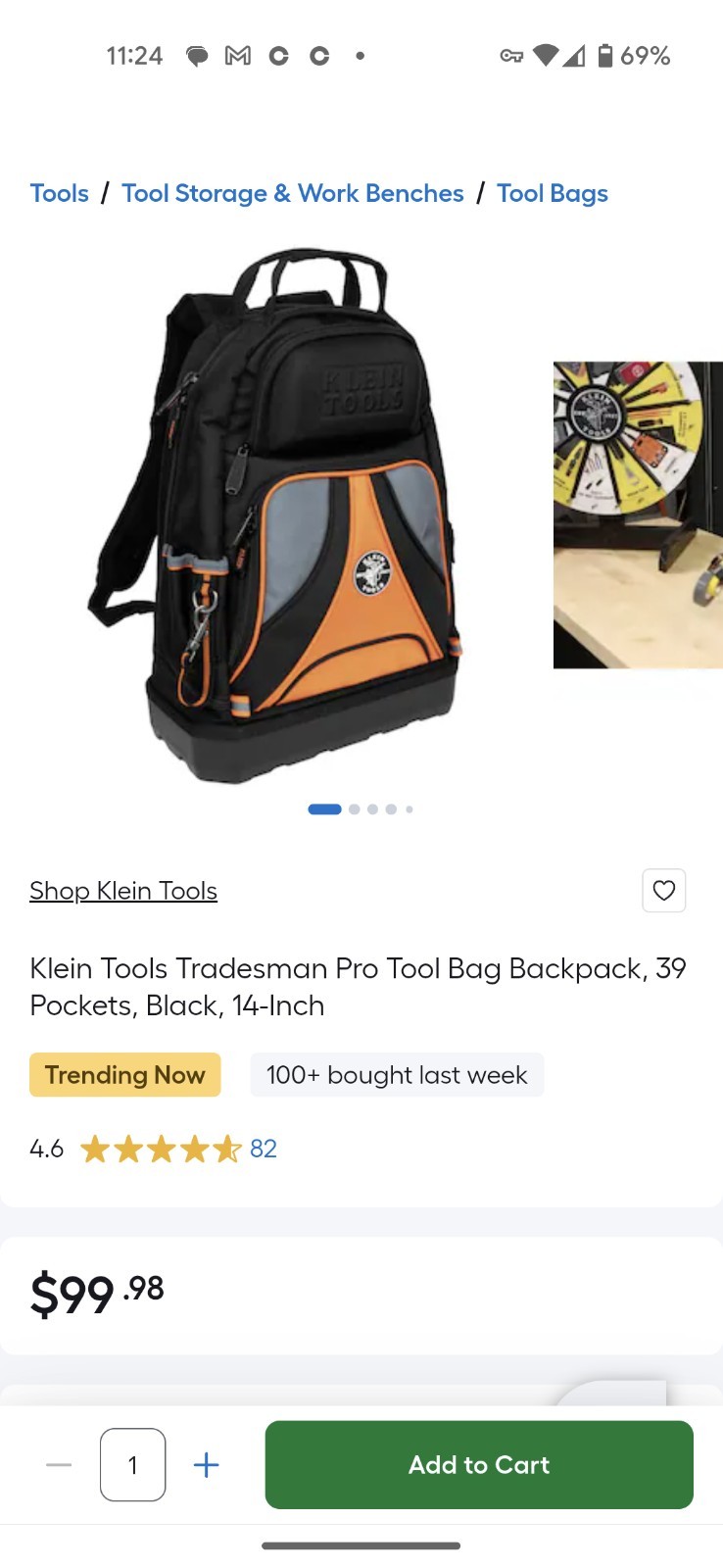 Klein Tools Backpack Tradesman Pro Multi Pockets Zippered Orange Black bag *NICE