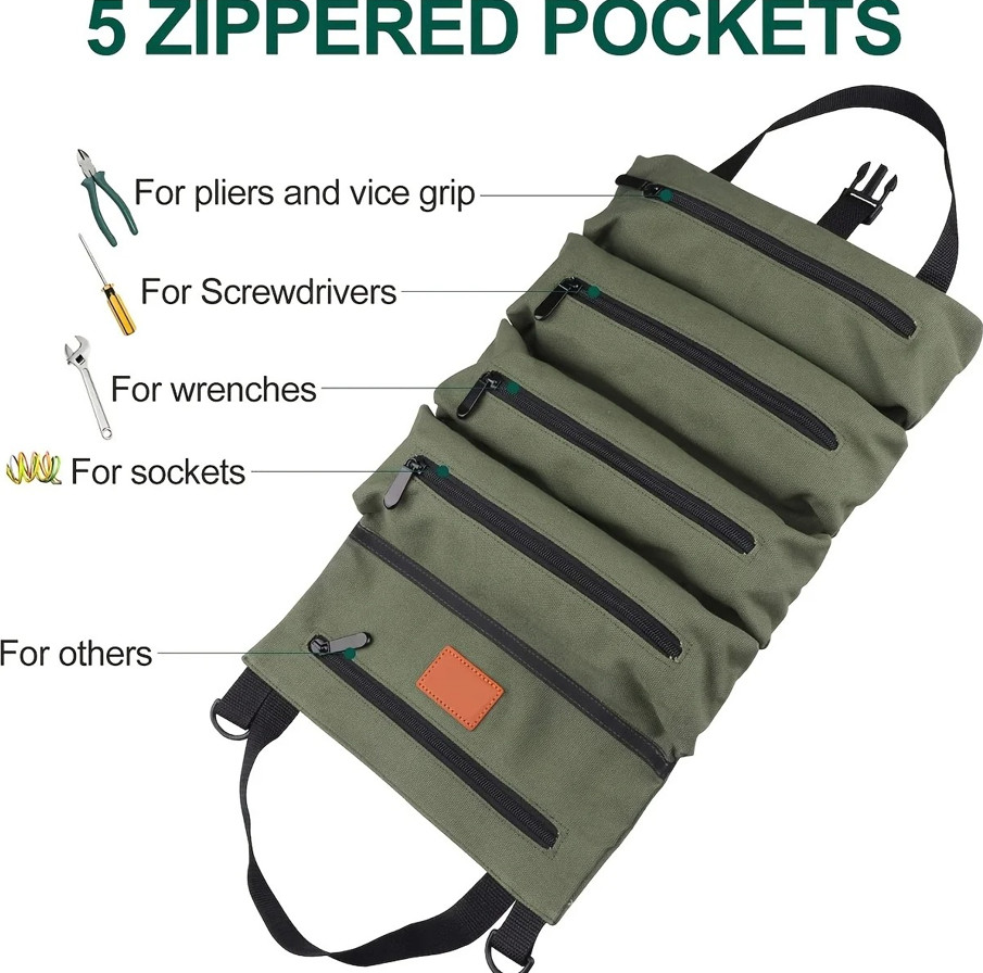 1pc Roll Up Tool Bag Canvas Organizer Pouch for Wrenches First Aid Storage – NEW