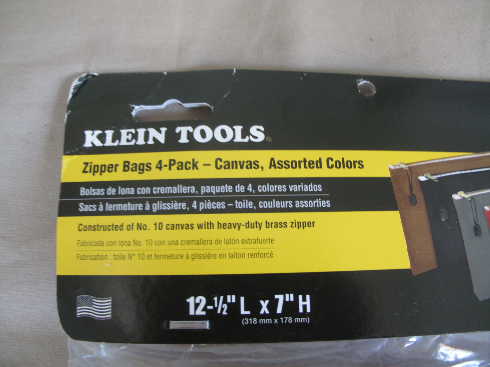 (1) NEW Klein Tools Canvas Zipper Bag 4-pack 12-1/2″ x 7″ Red Gray Brown Black