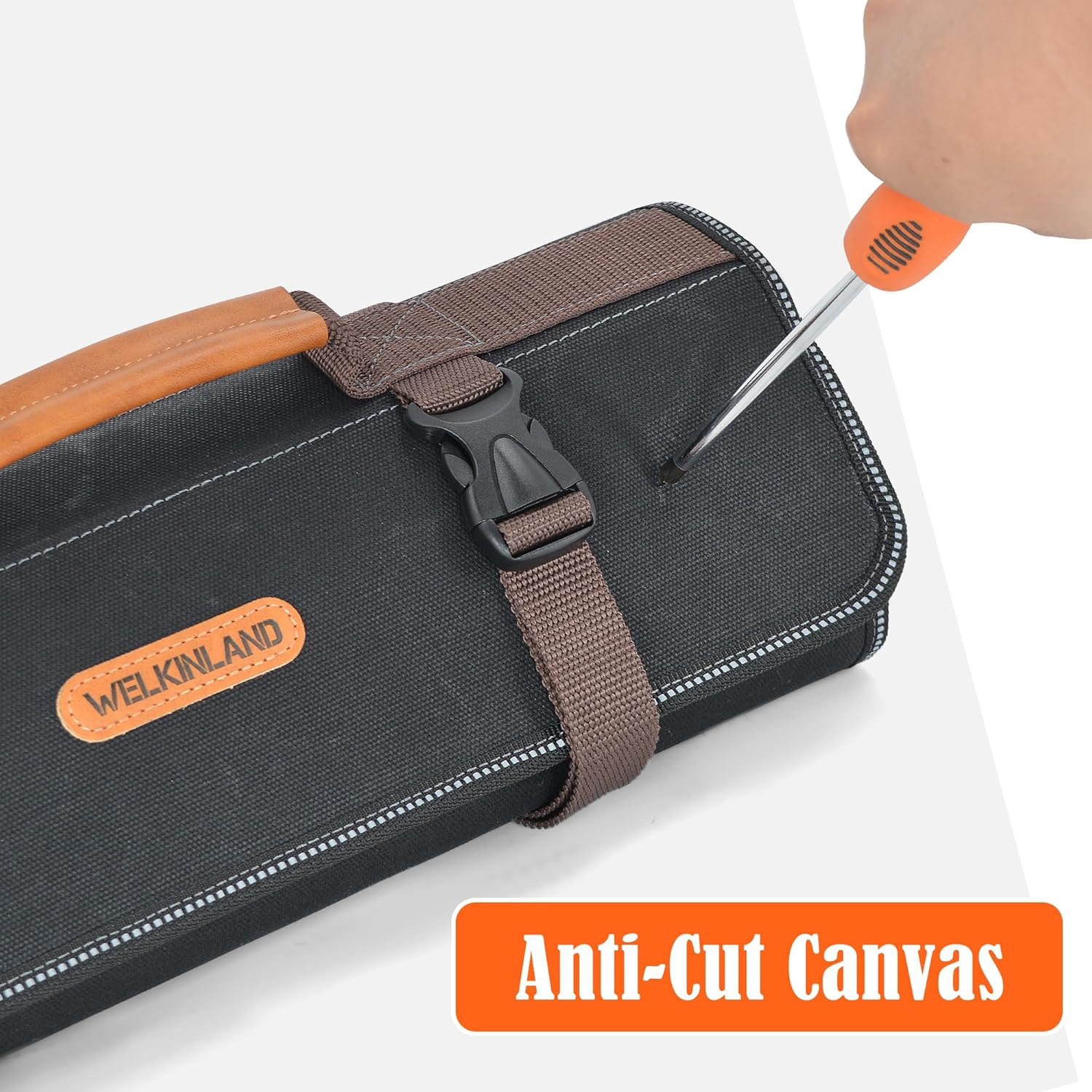 18-Pockets Waxed Canvas Tool Roll, Heavy-Duty Tool Bag Roll, Waterproof Tool Rol