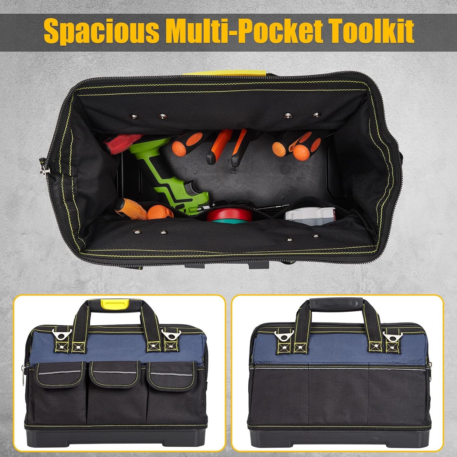 Heavy Duty 19in Oxford Tool Bag Wide Mouth Waterproof Molded Base Tote Organizer