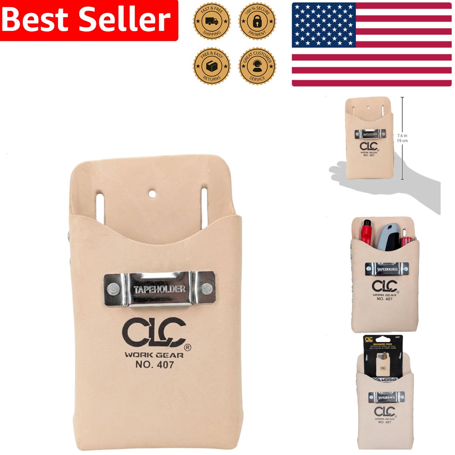 CLC 407 Top Grain Leather Utility Pouch Durable Work Belt Holder