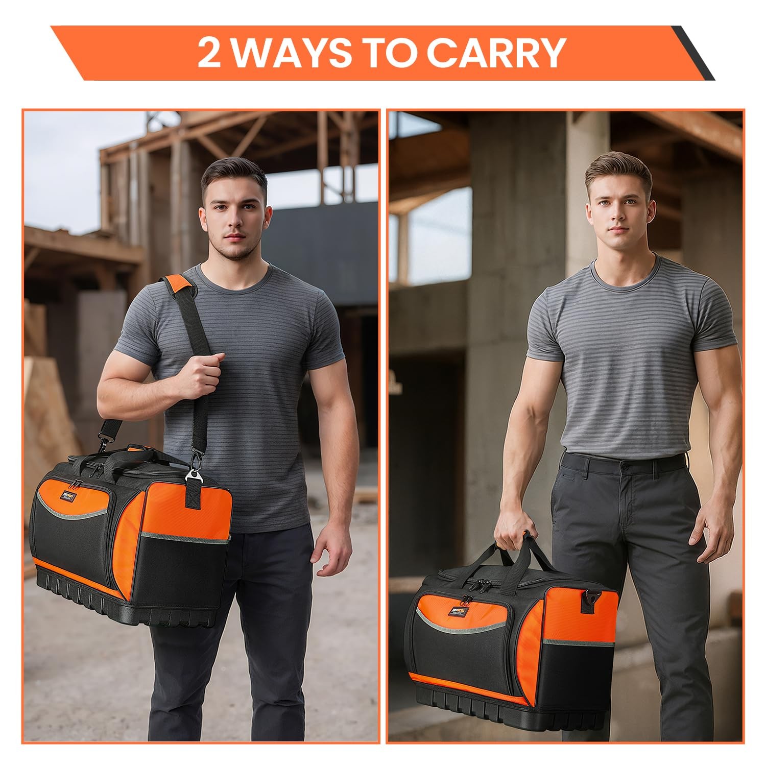 Large Tool Bag 17.7×12.6×11 Inch Waterproof Molded Base 18 Pockets 600D
