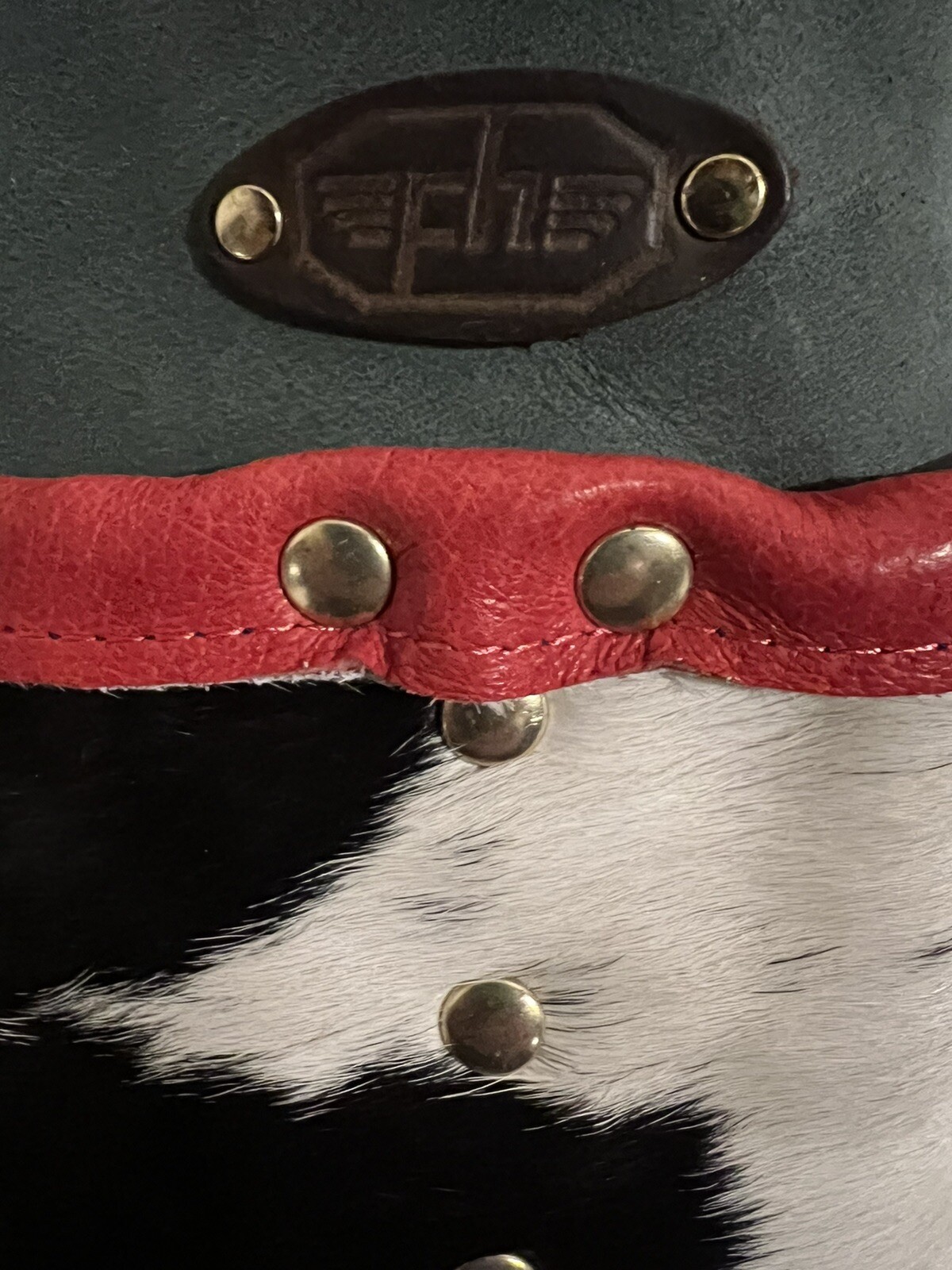 Fothergill & Hanson Green Leather + Cowhide Hip Pouch Brass Rivets NEW Gardening