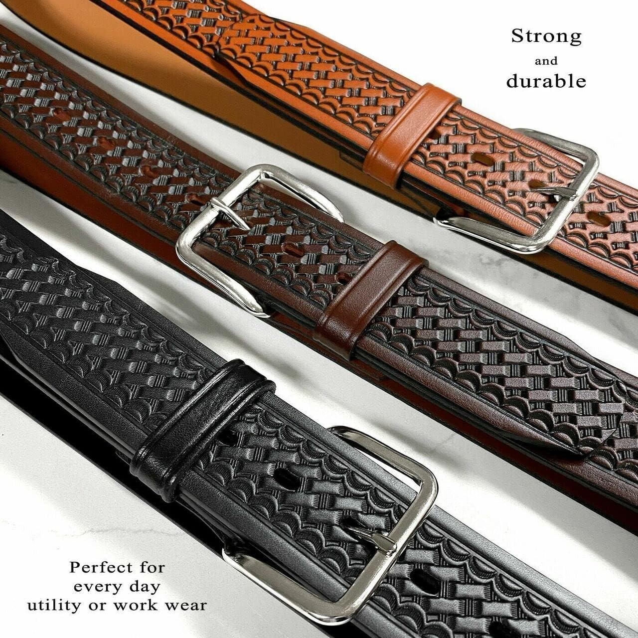 Full Grain Leather Work Belt 1-3/4″ Wide, Silver Buckle