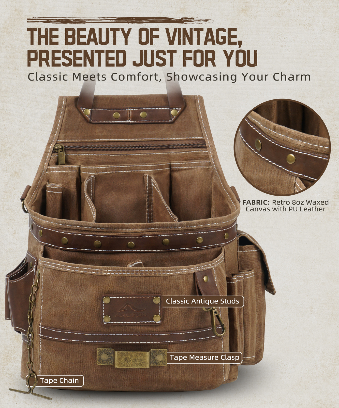 ARCFOX Electrician Work Multi Tool Belt Pouch Portable Hanging Waist Bag Brown