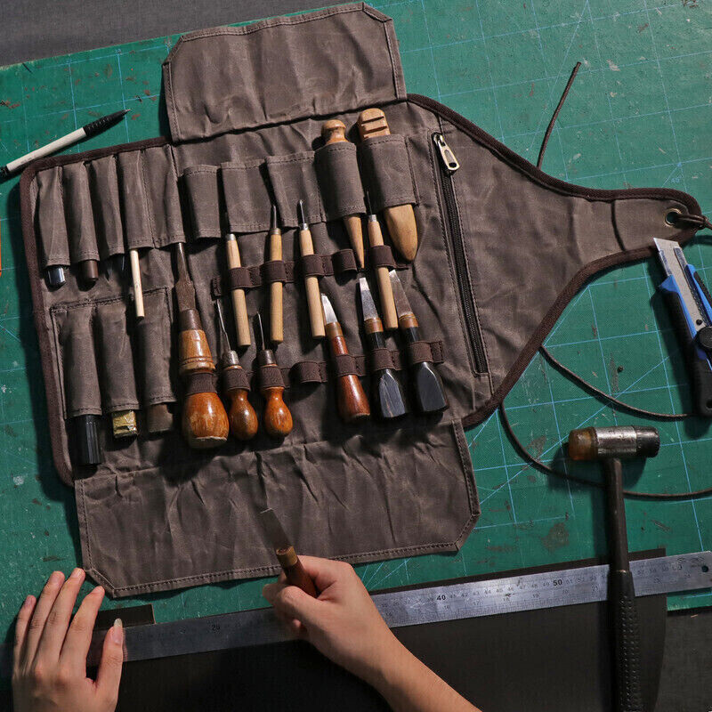 Canvas Tool Roll Spanner Carve Knife Wrench Storage Pouch Chisel Pocket-TOURBON