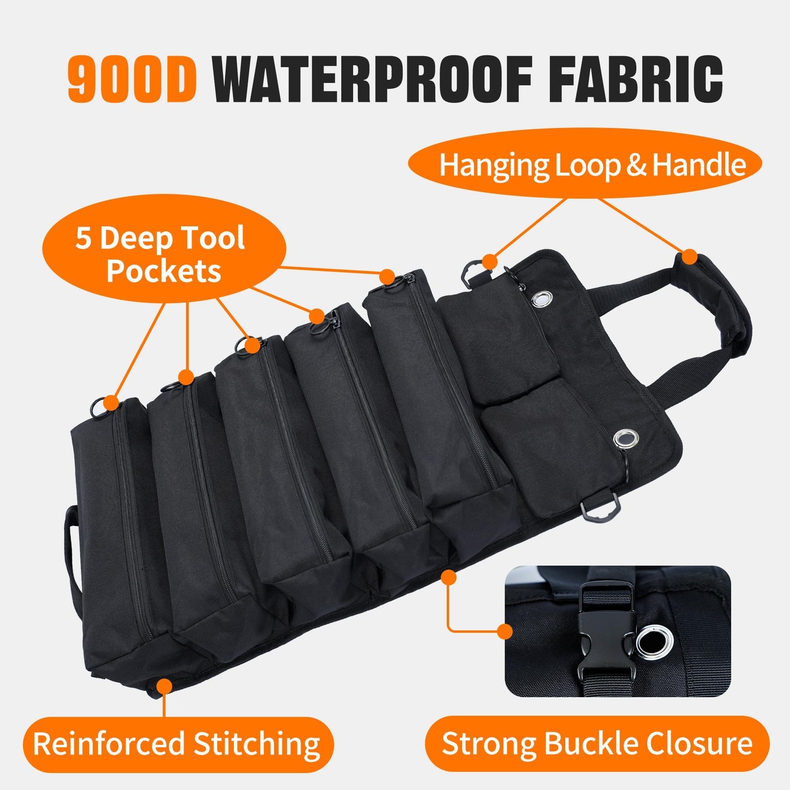 AASTT Portable Foldable Roll Up Tool Bag, 21.3 x 12.6 x 3.95 inches, black