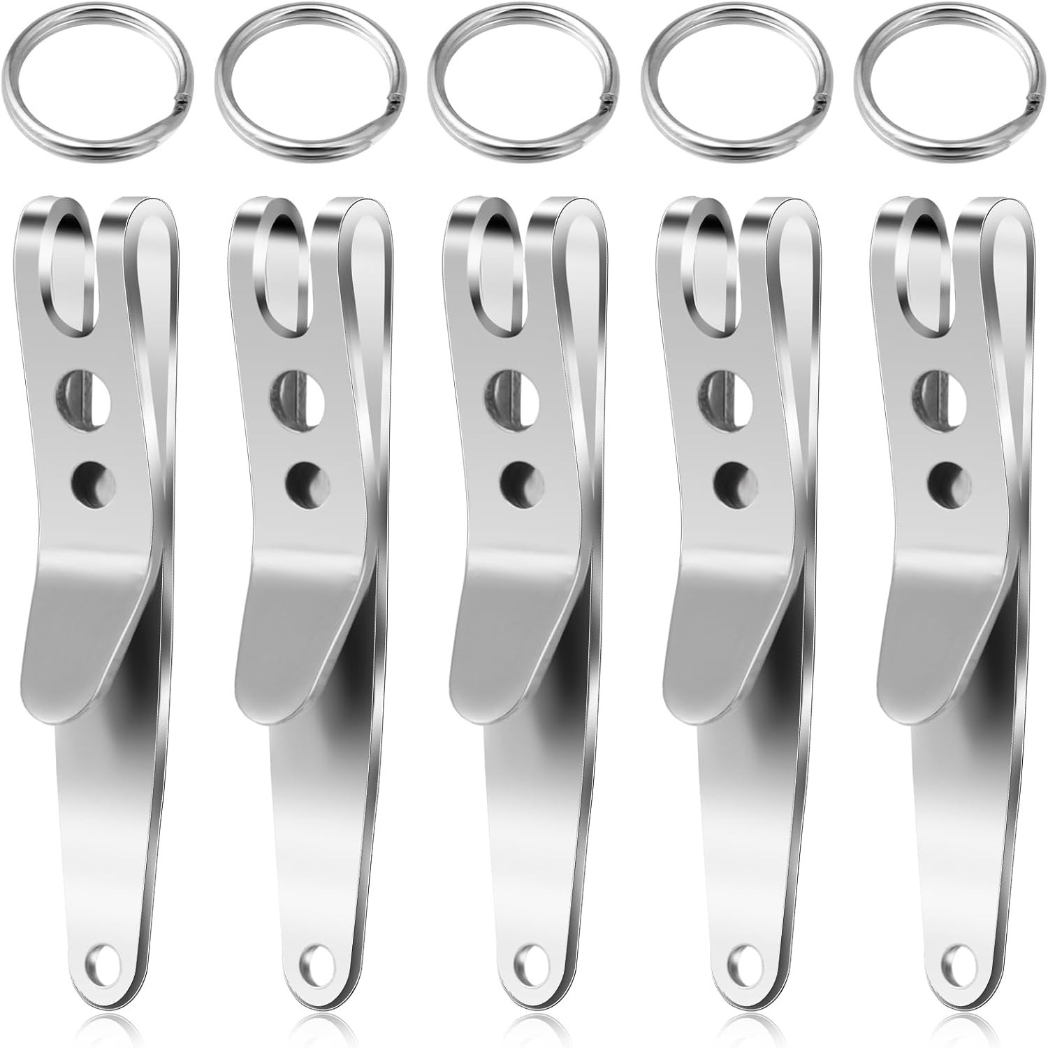 5 Pack Deep Carry Pocket Clip with Keychain, Heavy Duty Stainless Steel Belt …