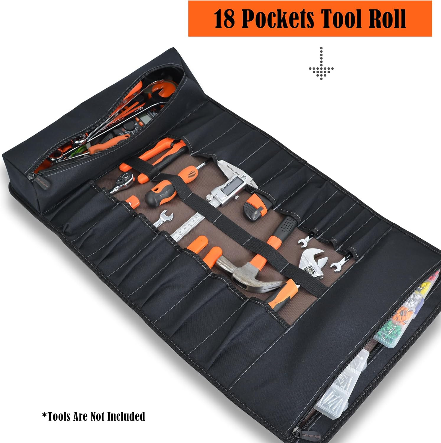 18-Pockets Waxed Canvas Tool Roll, Heavy-Duty Tool Bag Roll, Waterproof Tool Rol