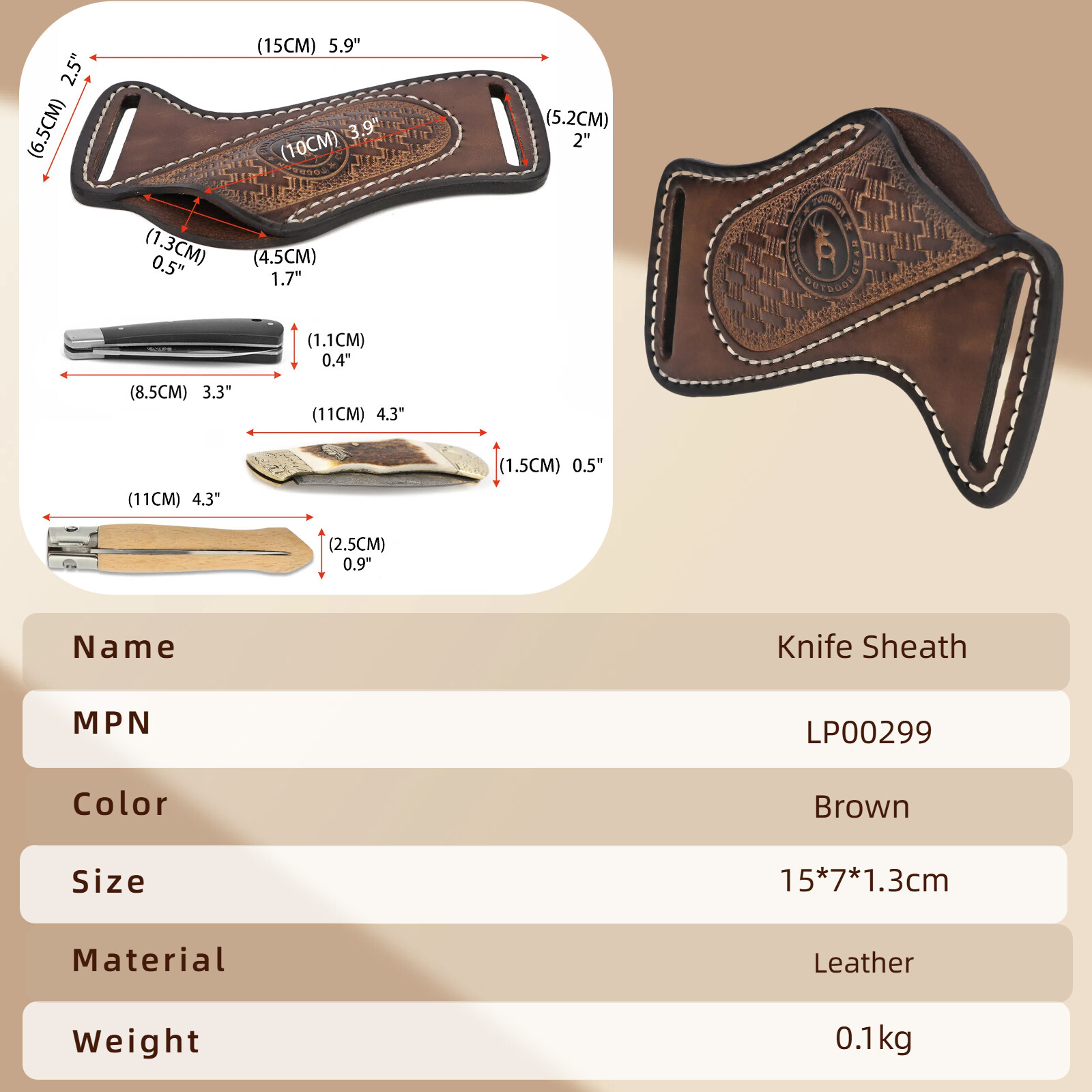 TOURBON Leather Folding Blade Knife Sheath Belt Pouch EDC Knives Pocket Camping