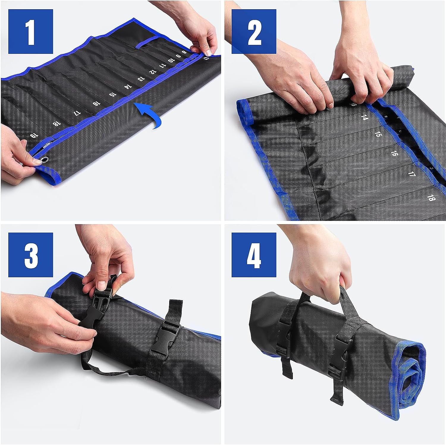 Wrench Roll Up Pouch – Wrench Organizer with 12+1 Pockets Wrench Bag with Han…