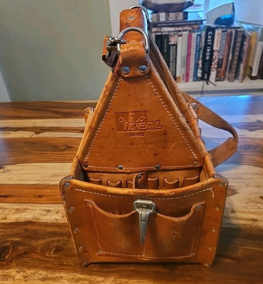 Ideal Tuff Tote 35-975 Leather Electrician Tool Bag Lineman Hand Crafted