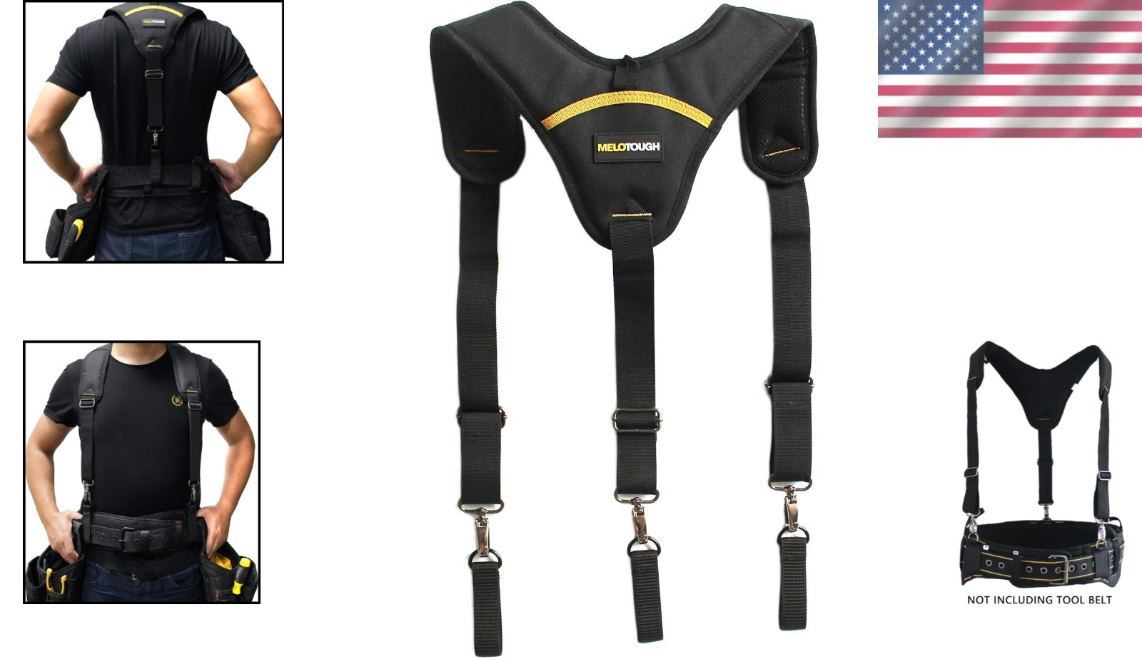 Adjustable 3-Point Support Tool Belt Suspenders with Breathable Foam for Comfort