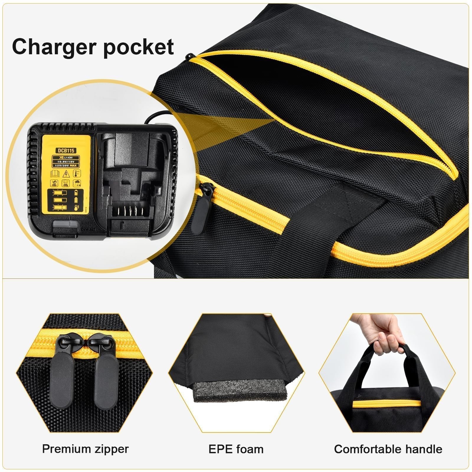 Impact Driver Bag Case for 20V MAX XR Cordless Wrench Kit – Yellow Zipper Holder