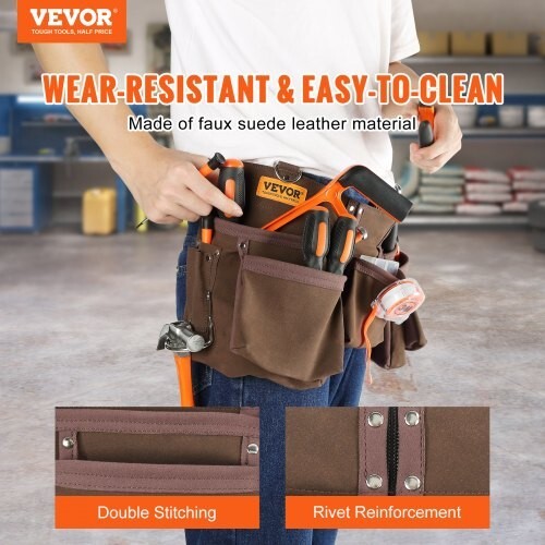 3Pk VEVOR Tool Belt 13 Pockets Adjusts from 29Inches-54Inches Faux Sede Leather