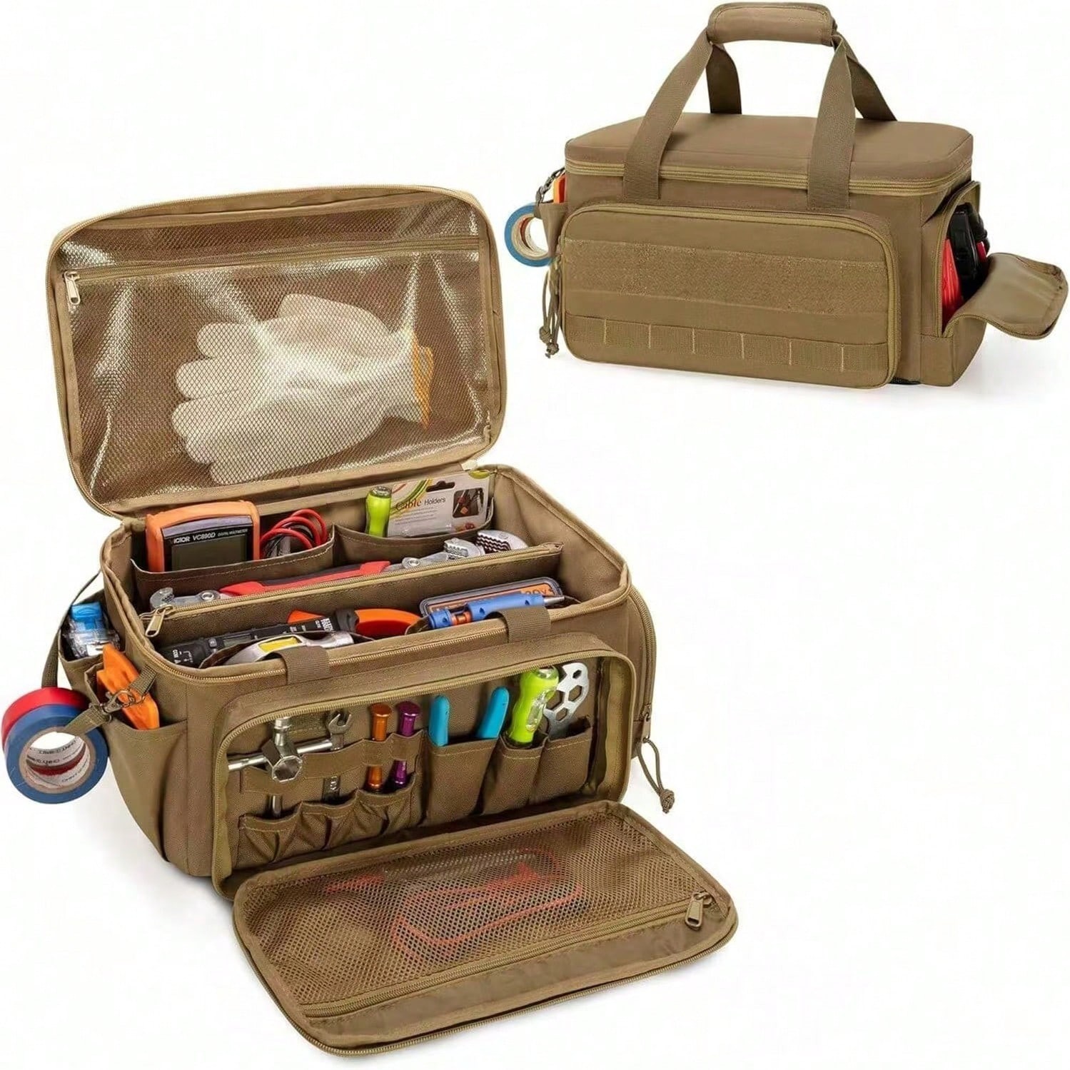Multi-Function Tool Storage Bag Khaki Tool Organizer Bag EDC Shooting Range Bag