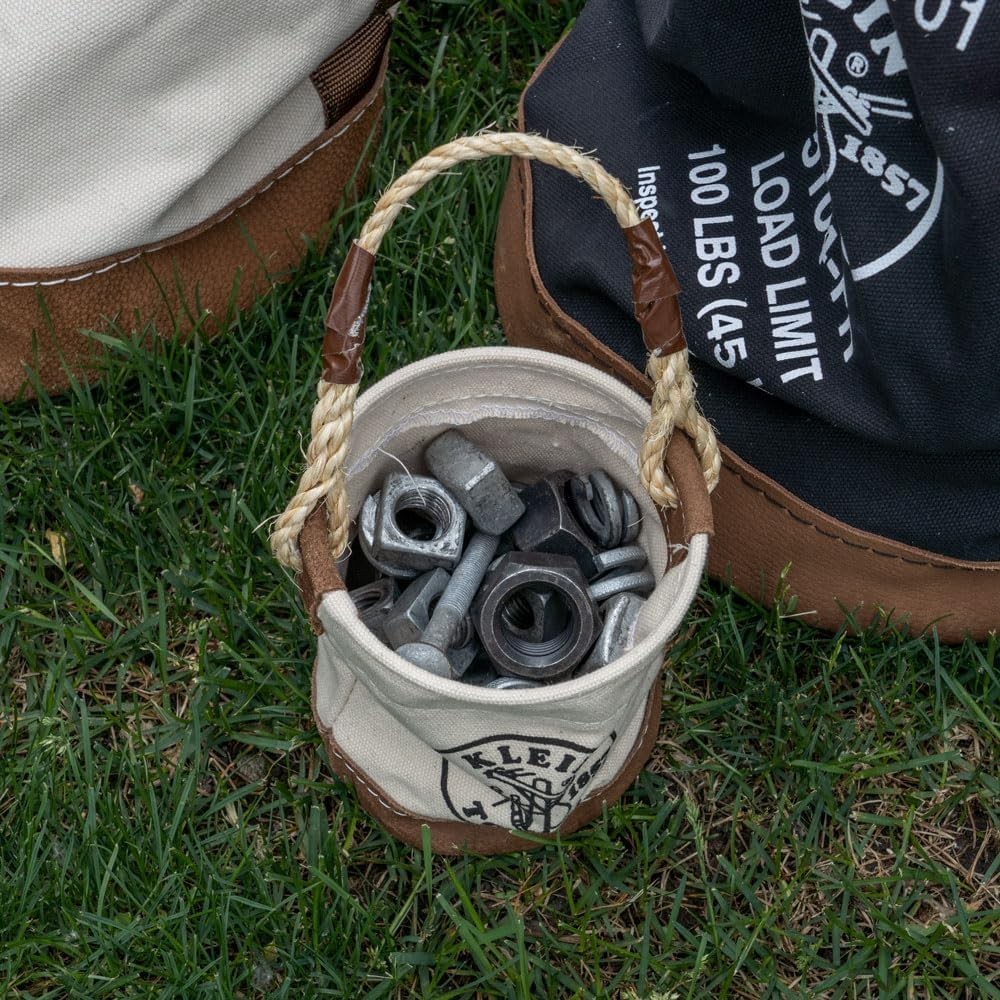 Mini Tool Bucket Natural Canvas Leather Bottom Small Utility Organizer
