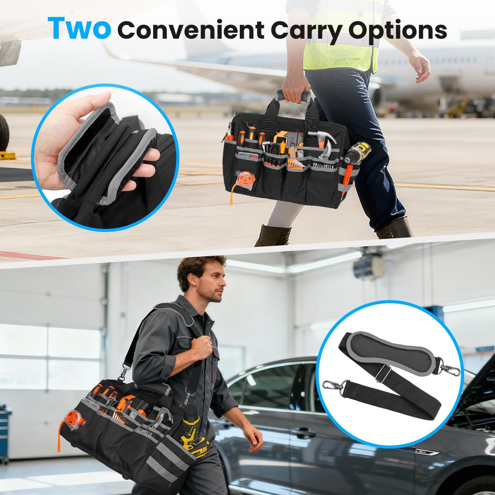 Heavy Duty 17″ Tool Bag – Waterproof Multi-Pocket Organizer with Adjustable Stra