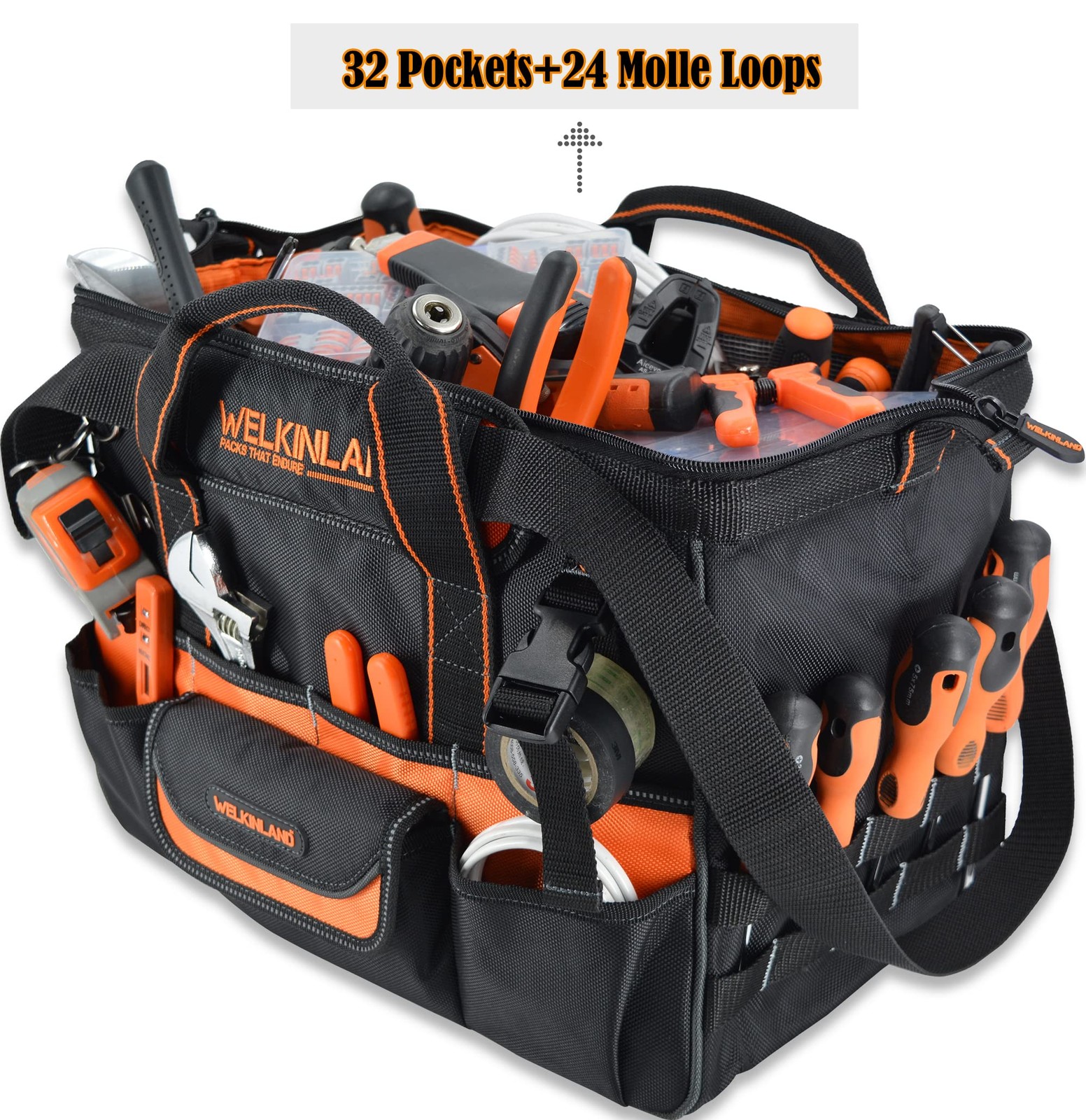 16 Inch 34-Pocket Heavy Duty Open Top Electrician Tool Bag Organizer