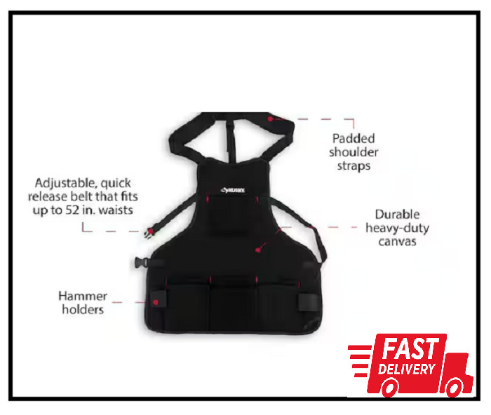 Husky Canvas Bib Tool Work Apron 23 in Quick Release Belt 16-Pocket Black