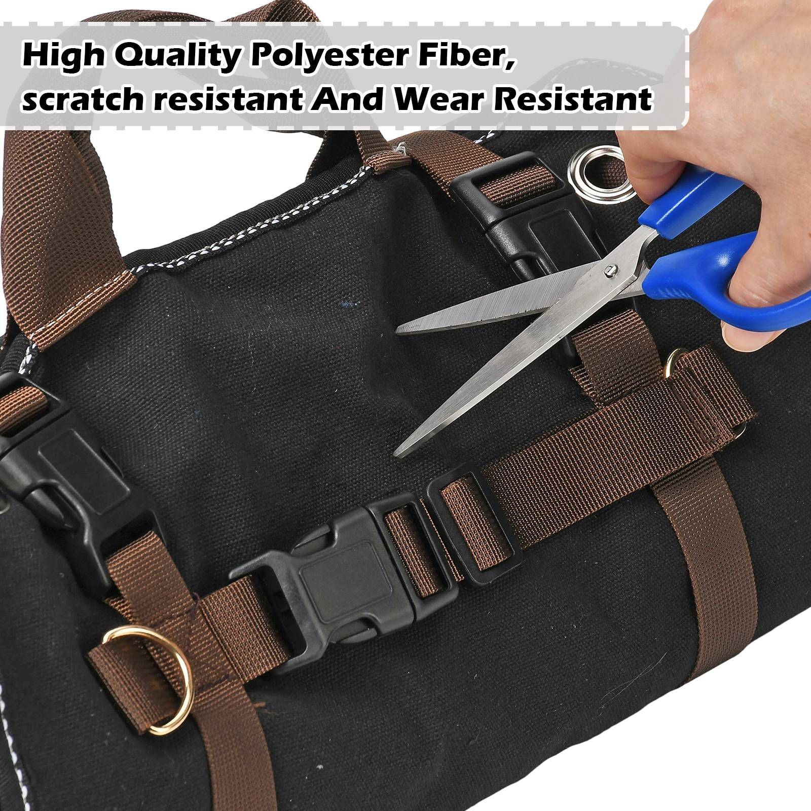 Heavy-Duty Waxed Canvas Tool Organizer Bag 15-Pockets Tool Up Roll Bags Brown