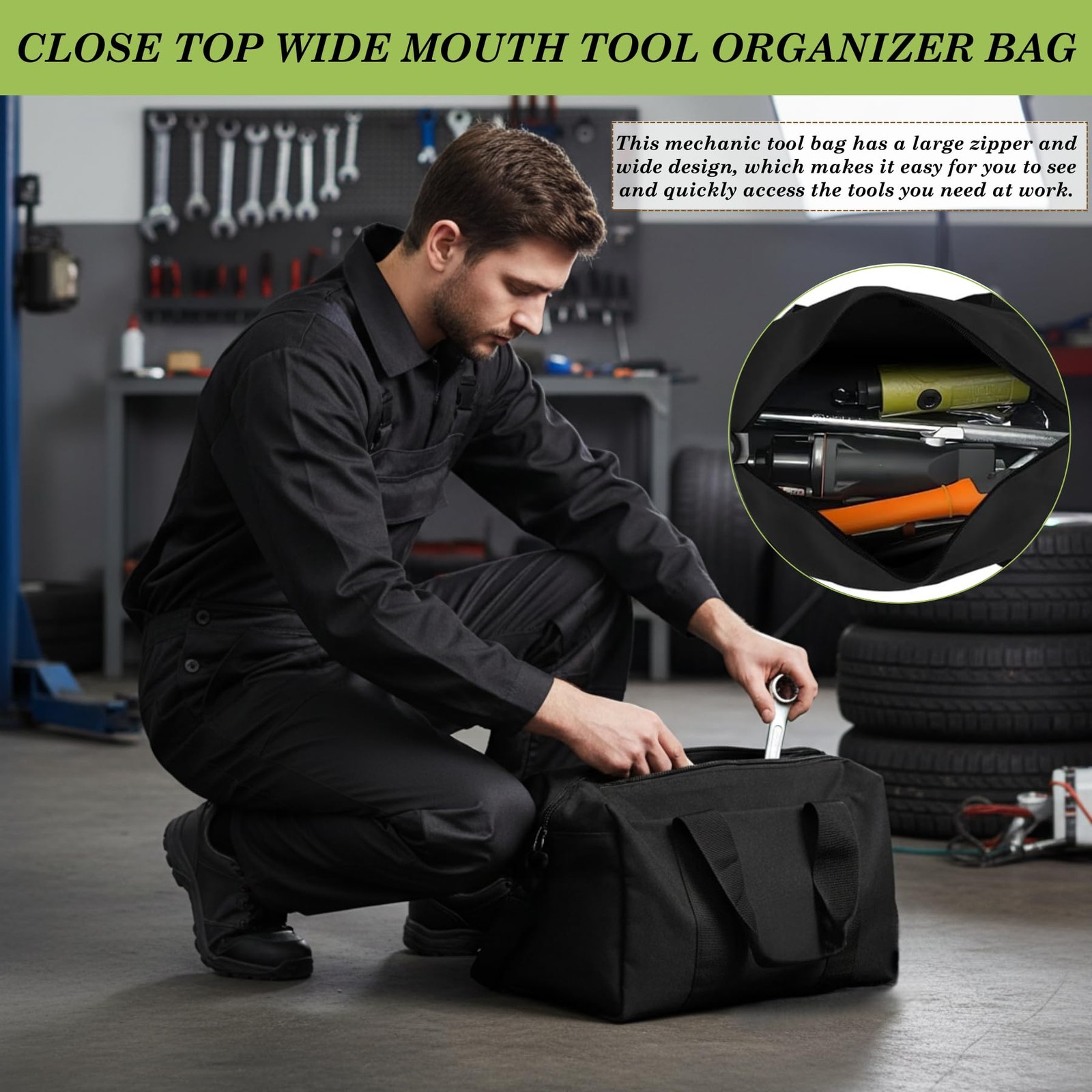 Canvas Wide Mouth Tool Bag, Large Capacity Tool Bags for Men, Portable Home T…