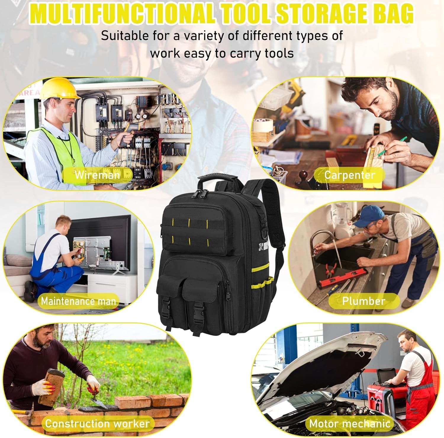 Water-Resistant Heavy Duty Tool Bag with Comfortable Shoulder Support – 28lbs