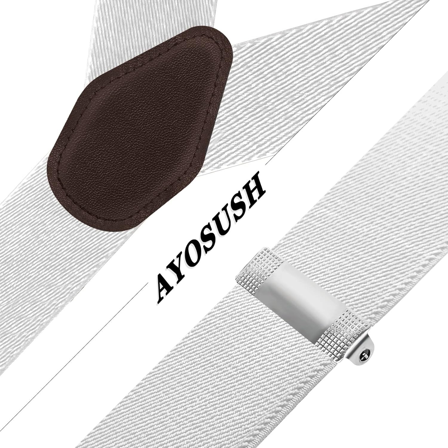 Suspenders for Men Button End Heavy Duty Big and Tall One Size, White