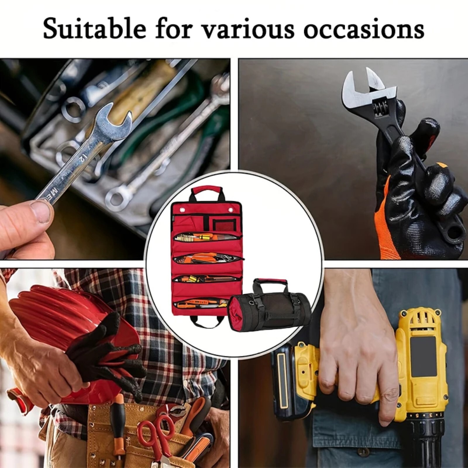 Multi-Purpose Tool Roll Up Bag 5 Pocket Wrench Pouch Canvas Hanging Organizer